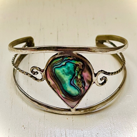 Vintage Sterling Silver Cuff with #Abalone Precious Stone - Picture 4 of 5